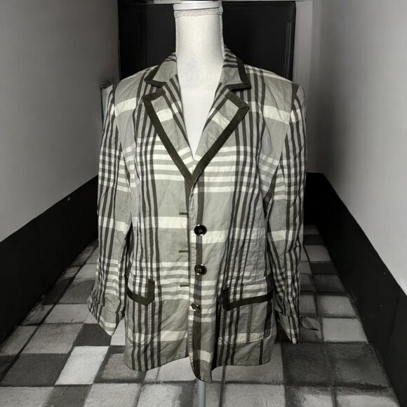 BASLER Gray Taupe Plaid Silk Blend Blazer Jacket Size FR 44 / US 12 - Picture 1 of 9